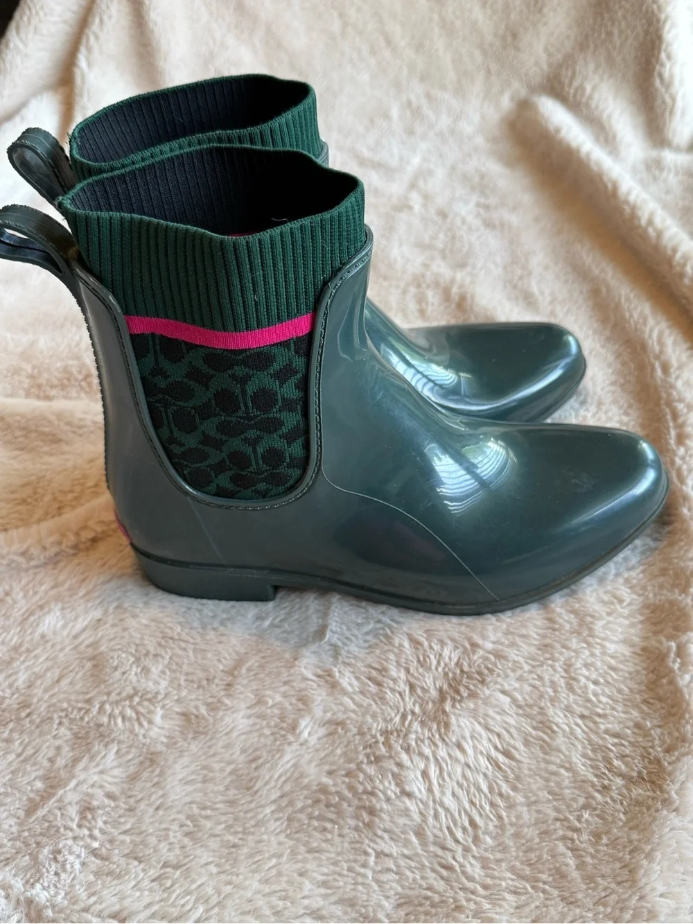 Coach Rain Booties in Dark Jade Womens Sz 9
